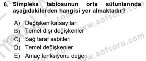 Sayısal Karar Verme Teknikleri Dersi 2021 - 2022 Yılı (Vize) Ara Sınav Soruları 6. Soru