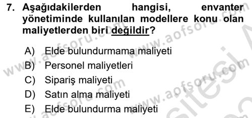 Sayısal Karar Verme Teknikleri Dersi 2021 - 2022 Yılı (Final) Dönem Sonu Sınav Soruları 7. Soru