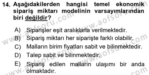 Sayısal Karar Verme Teknikleri Dersi 2021 - 2022 Yılı Yaz Okulu Sınav Soruları 14. Soru