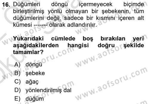 Sayısal Karar Verme Teknikleri Dersi 2021 - 2022 Yılı Yaz Okulu Sınav Soruları 16. Soru