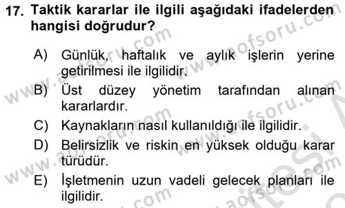 Sayısal Karar Verme Teknikleri Dersi 2022 - 2023 Yılı Yaz Okulu Sınav Soruları 17. Soru