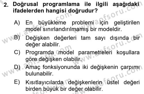 Sayısal Karar Verme Teknikleri Dersi 2022 - 2023 Yılı Yaz Okulu Sınav Soruları 2. Soru