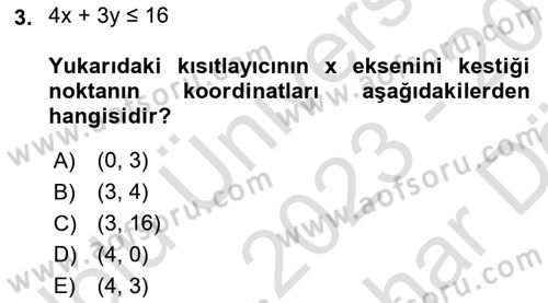 Sayısal Karar Verme Teknikleri Dersi 2023 - 2024 Yılı (Vize) Ara Sınav Soruları 3. Soru