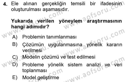 Sayısal Karar Verme Teknikleri Dersi 2023 - 2024 Yılı (Vize) Ara Sınav Soruları 4. Soru