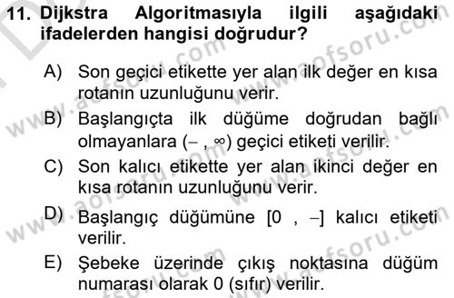 Sayısal Karar Verme Teknikleri Dersi 2023 - 2024 Yılı (Final) Dönem Sonu Sınav Soruları 11. Soru