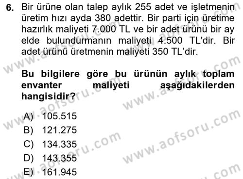 Sayısal Karar Verme Teknikleri Dersi 2023 - 2024 Yılı (Final) Dönem Sonu Sınav Soruları 6. Soru