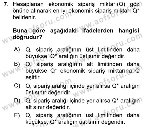 Sayısal Karar Verme Teknikleri Dersi 2023 - 2024 Yılı (Final) Dönem Sonu Sınav Soruları 7. Soru