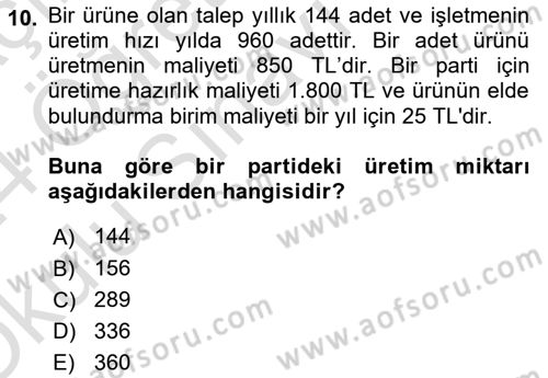 Sayısal Karar Verme Teknikleri Dersi 2023 - 2024 Yılı Yaz Okulu Sınav Soruları 10. Soru