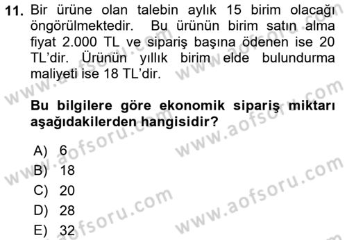 Sayısal Karar Verme Teknikleri Dersi 2023 - 2024 Yılı Yaz Okulu Sınav Soruları 11. Soru
