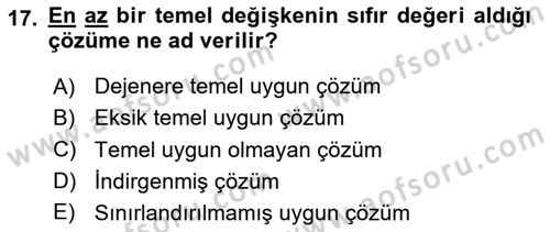 Sayısal Karar Verme Teknikleri Dersi 2024 - 2025 Yılı (Vize) Ara Sınav Soruları 17. Soru