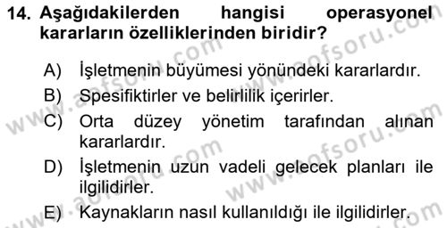 Sayısal Karar Verme Teknikleri Dersi 2024 - 2025 Yılı (Final) Dönem Sonu Sınav Soruları 14. Soru