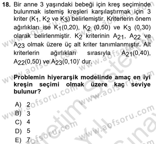 Sayısal Karar Verme Teknikleri Dersi 2024 - 2025 Yılı (Final) Dönem Sonu Sınav Soruları 18. Soru