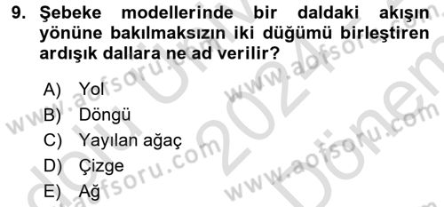 Sayısal Karar Verme Teknikleri Dersi 2024 - 2025 Yılı (Final) Dönem Sonu Sınav Soruları 9. Soru