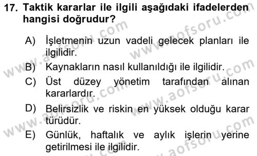 Sayısal Karar Verme Teknikleri Dersi 2024 - 2025 Yılı Yaz Okulu Sınav Soruları 17. Soru
