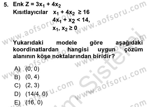 Sayısal Karar Verme Teknikleri Dersi 2025 - 2026 Yılı (Vize) Ara Sınav Soruları 5. Soru