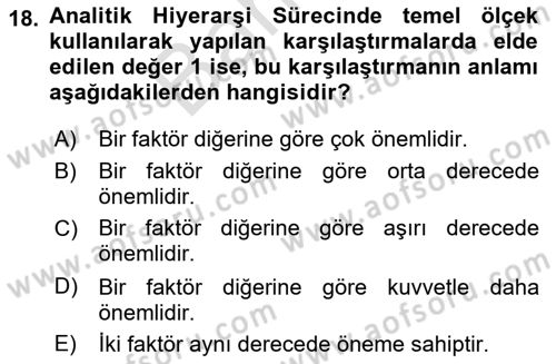 Sayısal Karar Verme Teknikleri Dersi 2025 - 2026 Yılı (Final) Dönem Sonu Sınav Soruları 18. Soru