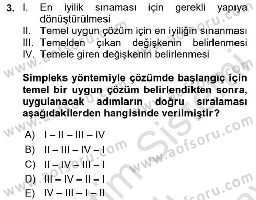 Sayısal Karar Verme Teknikleri Dersi 2025 - 2026 Yılı (Final) Dönem Sonu Sınav Soruları 3. Soru