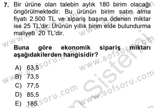 Sayısal Karar Verme Teknikleri Dersi 2025 - 2026 Yılı (Final) Dönem Sonu Sınav Soruları 7. Soru