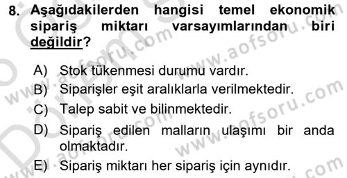 Sayısal Karar Verme Teknikleri Dersi 2025 - 2026 Yılı (Final) Dönem Sonu Sınav Soruları 8. Soru