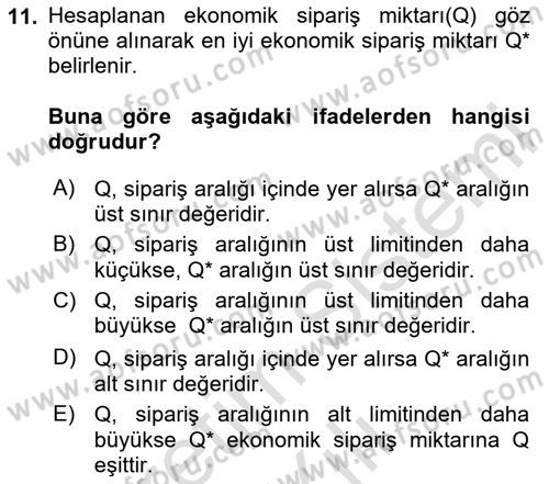 Sayısal Karar Verme Teknikleri Dersi 2025 - 2026 Yılı Yaz Okulu Sınav Soruları 11. Soru