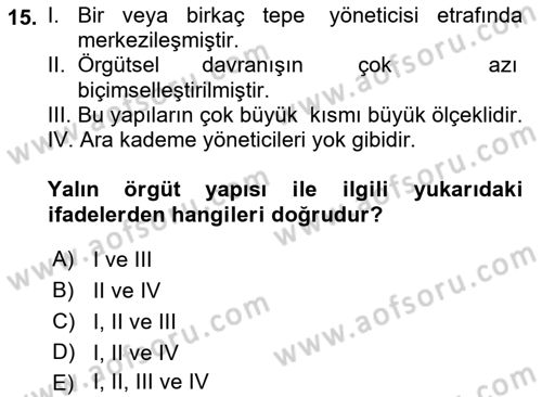 Stratejik Yönetim 1 Dersi 2018 - 2019 Yılı Yaz Okulu Sınav Soruları 15. Soru