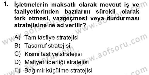 Stratejik Yönetim 2 Dersi 2013 - 2014 Yılı (Vize) Ara Sınavı 1. Soru