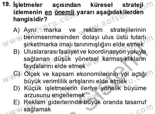 Stratejik Yönetim 2 Dersi 2014 - 2015 Yılı (Vize) Ara Sınavı 19. Soru