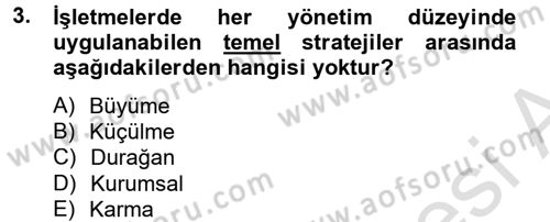 Stratejik Yönetim 2 Dersi 2014 - 2015 Yılı Tek Ders Sınavı 3. Soru