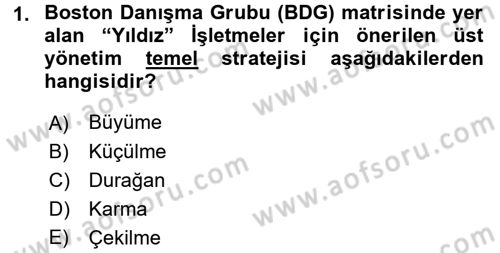 Stratejik Yönetim 2 Dersi 2016 - 2017 Yılı 3 Ders Sınavı 1. Soru