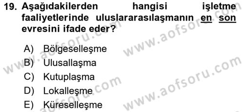 Stratejik Yönetim 2 Dersi 2016 - 2017 Yılı (Vize) Ara Sınavı 19. Soru