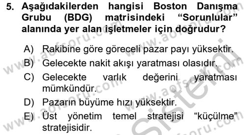 Stratejik Yönetim 2 Dersi 2016 - 2017 Yılı (Vize) Ara Sınavı 5. Soru