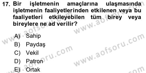 Stratejik Yönetim 2 Dersi 2017 - 2018 Yılı 3 Ders Sınavı 17. Soru