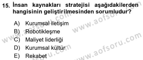 Stratejik Yönetim 2 Dersi 2018 - 2019 Yılı (Vize) Ara Sınav Soruları 15. Soru