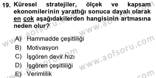 Stratejik Yönetim 2 Dersi 2018 - 2019 Yılı (Vize) Ara Sınav Soruları 19. Soru