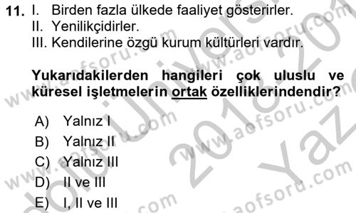 Stratejik Yönetim 2 Dersi 2018 - 2019 Yılı Yaz Okulu Sınav Soruları 11. Soru