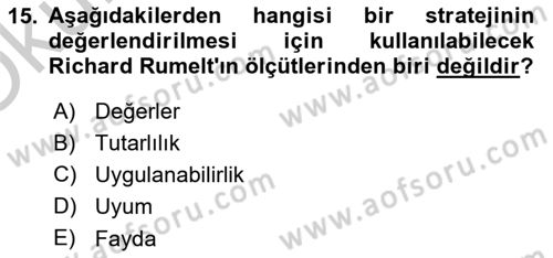 Stratejik Yönetim 2 Dersi 2018 - 2019 Yılı Yaz Okulu Sınav Soruları 15. Soru
