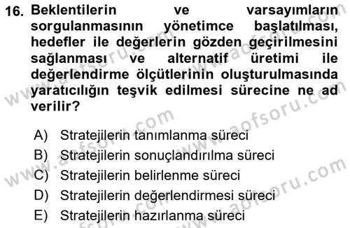 Stratejik Yönetim 2 Dersi 2018 - 2019 Yılı Yaz Okulu Sınav Soruları 16. Soru