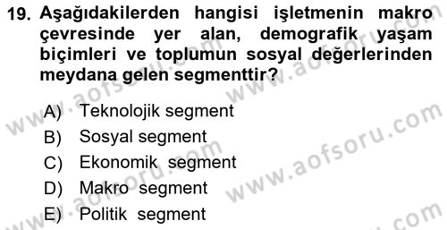 Stratejik Yönetim 2 Dersi 2018 - 2019 Yılı Yaz Okulu Sınav Soruları 19. Soru