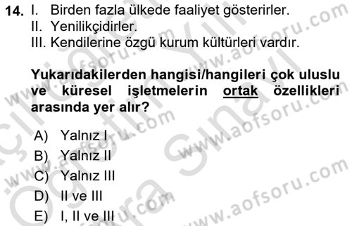 Stratejik Yönetim 2 Dersi 2021 - 2022 Yılı (Vize) Ara Sınav Soruları 14. Soru