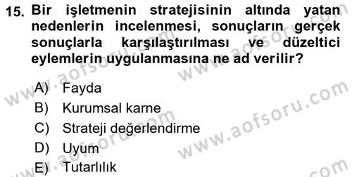 Stratejik Yönetim 2 Dersi 2021 - 2022 Yılı Yaz Okulu Sınavı 15. Soru