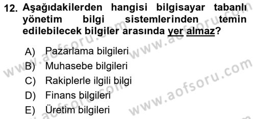 Stratejik Yönetim 2 Dersi 2022 - 2023 Yılı Yaz Okulu Sınavı 12. Soru