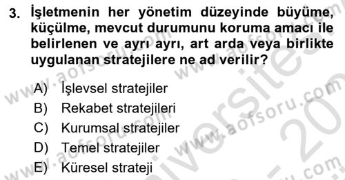 Stratejik Yönetim 2 Dersi 2023 - 2024 Yılı (Vize) Ara Sınavı 3. Soru