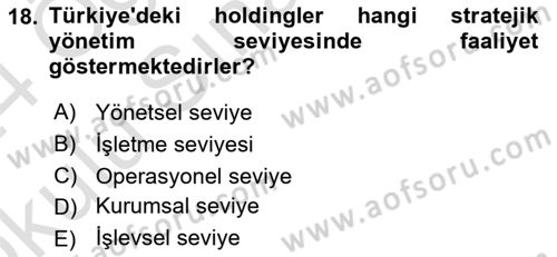 Stratejik Yönetim 2 Dersi 2023 - 2024 Yılı Yaz Okulu Sınavı 18. Soru