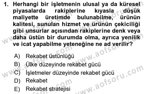 Stratejik Yönetim 2 Dersi 2024 - 2025 Yılı (Vize) Ara Sınav Soruları 1. Soru