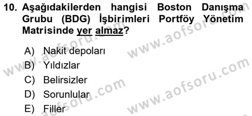 Stratejik Yönetim 2 Dersi 2024 - 2025 Yılı (Vize) Ara Sınav Soruları 10. Soru