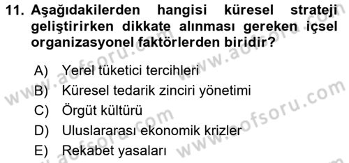 Stratejik Yönetim 2 Dersi 2024 - 2025 Yılı (Vize) Ara Sınav Soruları 11. Soru