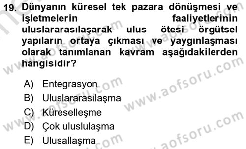 Stratejik Yönetim 2 Dersi 2024 - 2025 Yılı (Vize) Ara Sınav Soruları 19. Soru
