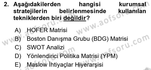 Stratejik Yönetim 2 Dersi 2024 - 2025 Yılı (Vize) Ara Sınav Soruları 2. Soru