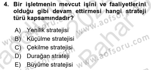 Stratejik Yönetim 2 Dersi 2024 - 2025 Yılı (Vize) Ara Sınav Soruları 4. Soru