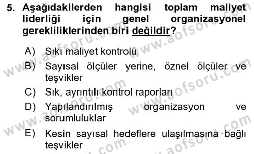Stratejik Yönetim 2 Dersi 2024 - 2025 Yılı (Vize) Ara Sınav Soruları 5. Soru